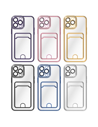 COVER MORBIDA SEMITRASPARENTE GLITTER CON SCOMPARTO CARTE INTEGRATO