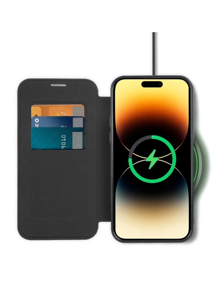 CUSTODIA A LIBRO MAGNETICA IN PELLE CON BORDO CROMATO