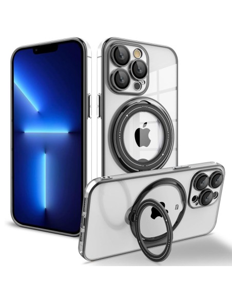 MAGNETIC CLEAR SOFT CASE WITH CHROMED EDGES AND BUILT-IN RING SUPPORT