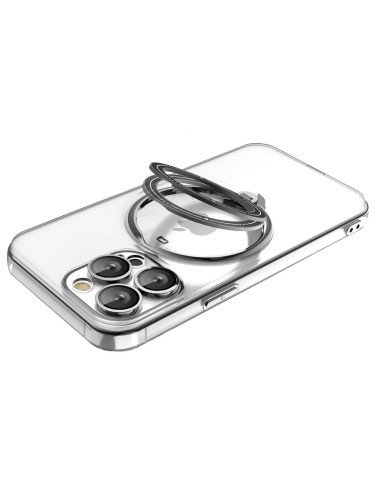 COVER MORBIDA MAGNETICA TRASPARENTE BORDO CROMATO CON SUPPORTO INTEGRATO