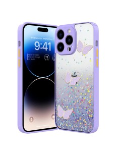 COVER RIGIDA TRASPARENTE CON STRASS, FARFALLE E BORDI COLORATI