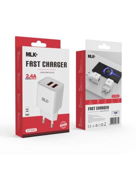 MLK+ Caricatore da rete fast charge doppia porta USB