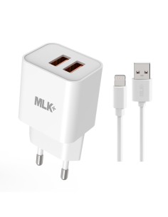 MLK+ Caricatore da rete doppia porta USB con cavo USB to Lightning