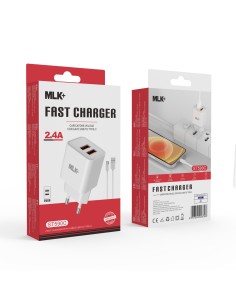 MLK+ Caricatore da rete doppia porta USB con cavo USB to Type C 2