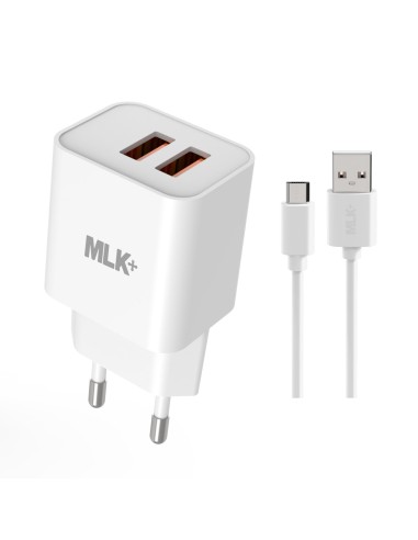 MLK+ Caricatore da rete doppia porta USB con cavo USB to Micro