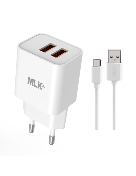MLK+ Caricatore da rete doppia porta USB con cavo USB to Micro