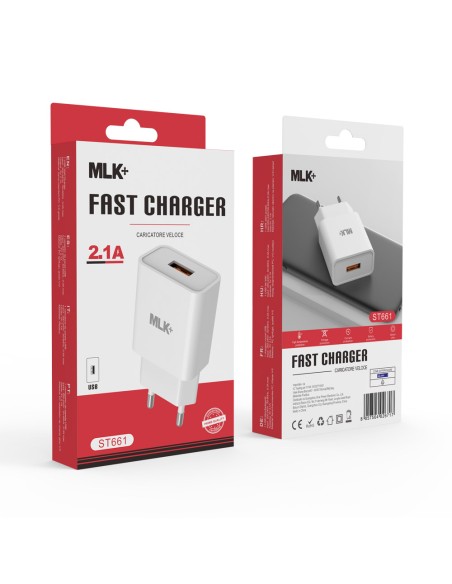 MLK+ Caricatore da rete fast charge USB 2.1A