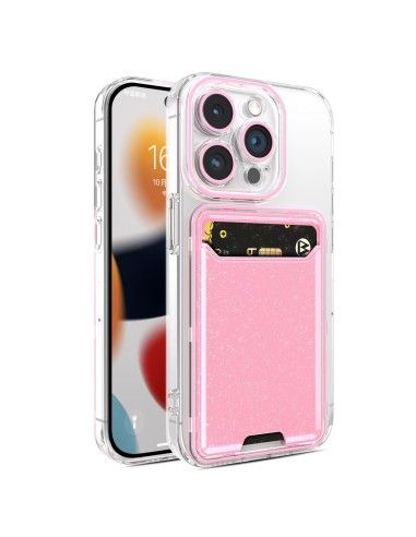 COQUE SOUPLE TRANSPARENTE AVEC COMPARTIMENT A CARTES PAILLETÉ