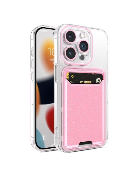 COQUE SOUPLE TRANSPARENTE AVEC COMPARTIMENT A CARTES PAILLETÉ