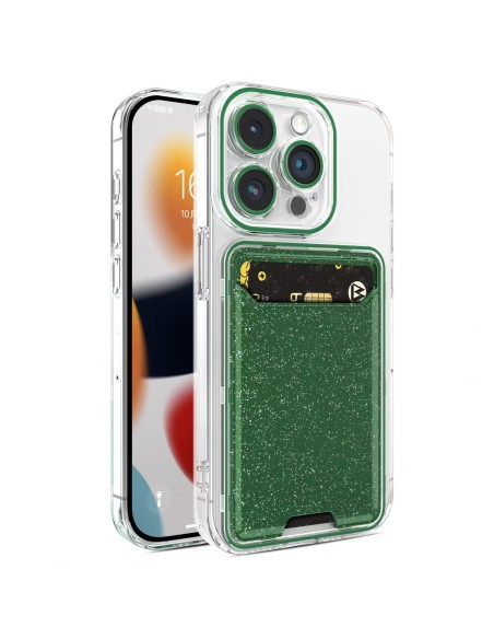 COQUE SOUPLE TRANSPARENTE AVEC COMPARTIMENT A CARTES PAILLETÉ