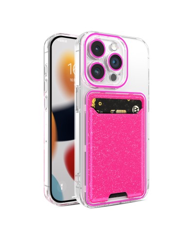 COQUE SOUPLE TRANSPARENTE AVEC COMPARTIMENT A CARTES PAILLETÉ