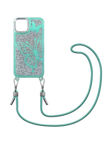 COVER RIGIDA BUTTERFLY GLITTER CON LACCIO DA COLLO