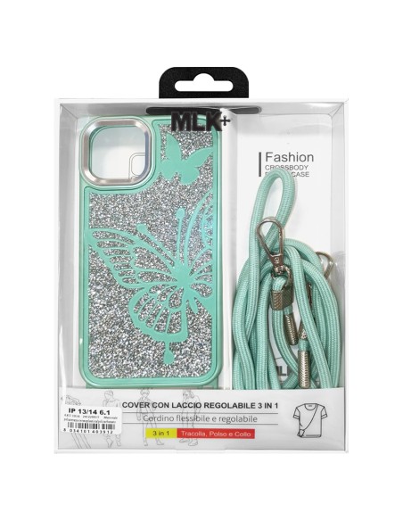 COVER RIGIDA BUTTERFLY GLITTER CON LACCIO DA COLLO