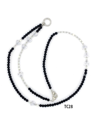 BLACK 60CM-LONG PHONE BEADS WITH EYEGLASSES HOLDER RING