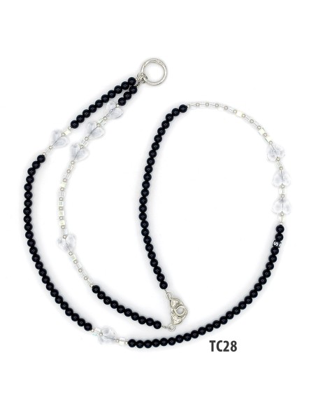 PERLES DE TÉLÉPHONE NOIRES DE 60 CM DE LONG AVEC ANNEAU PORTE-LUNETTES