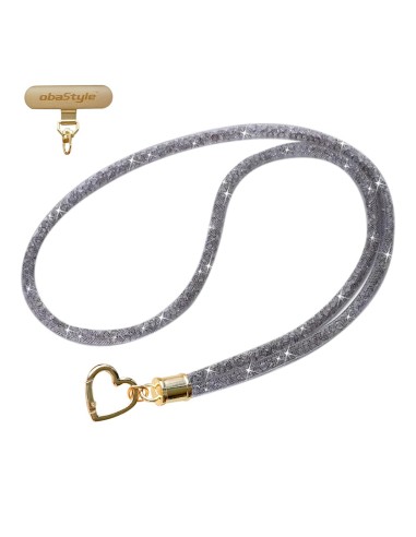 NECK STRAP WITH RHINESTONE, HEART HOOK AND METAL PATCH