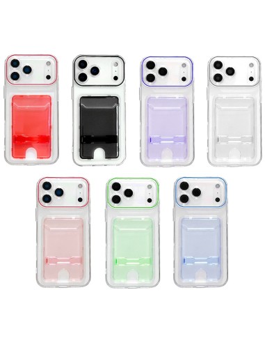 ÉTUI RIGIDE TRANSPARENT AVEC COMPARTIMENT POUR CARTES ET SUPPORT