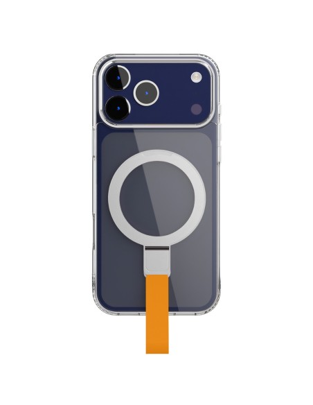 ÉTUI MAGNÉTIQUE TRANSPARENTE AVEC SANGLE DE POIGNET ET SUPPORT PLIABLE