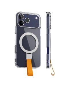 ÉTUI MAGNÉTIQUE TRANSPARENTE AVEC SANGLE DE POIGNET ET SUPPORT PLIABLE