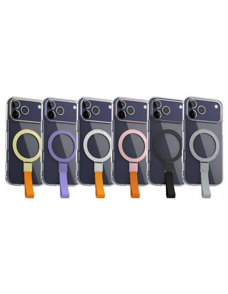 ÉTUI MAGNÉTIQUE TRANSPARENTE AVEC SANGLE DE POIGNET ET SUPPORT PLIABLE