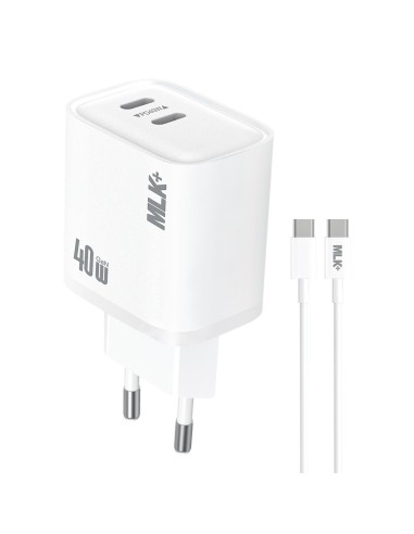 MLK+ CARICATORE DA RETE FAST CHARGE 40W DOPPIA USB-C CON CAVO TYPE-C 50W