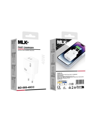 MLK+ CARICATORE DA RETE FAST CHARGE 40W DOPPIA USB-C PD