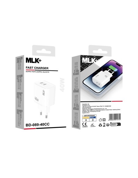 MLK+ CHARGEUR MURAL USB-C PD DOUBLE PORT 40 W À CHARGE RAPIDE