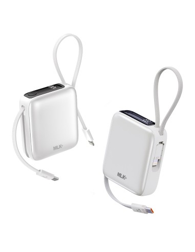 MLK+ 10000mAh 22.5W BANQUE D'ALIMENTATION AVEC CABLES TYPE-C ET LIGHTNING INTÉGRÉS