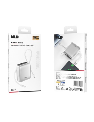 MLK+ 10000mAh 22.5W POWER BANK WITH INTEGRATED TYPE-C AND LIGHTNING CABLES