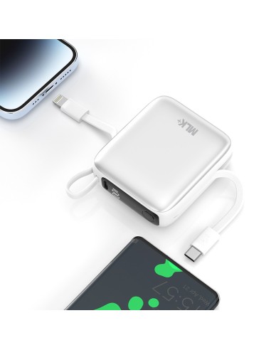 MLK+ 10000mAh 22.5W POWER BANK WITH INTEGRATED TYPE-C AND LIGHTNING CABLES