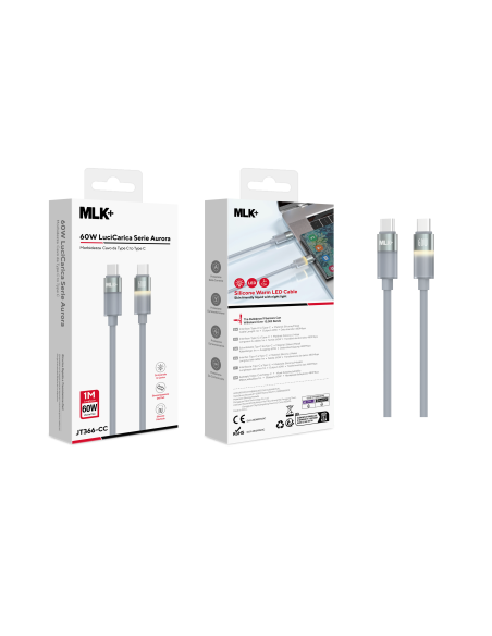 MLK+ CÂBLE USB-C VERS USB-C EN SILICONE DE 60 W AVEC LED