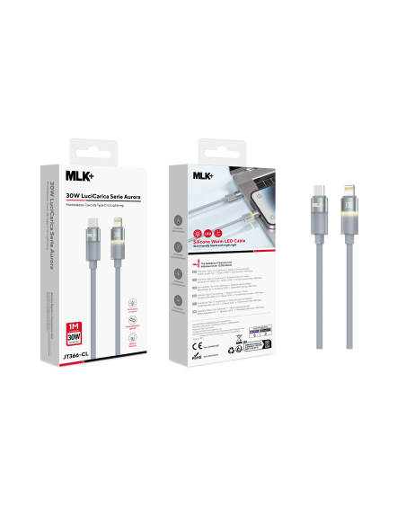 MLK+ 30W USB-C TO LIGHTNING CABLE IN SILICONE WITH LED