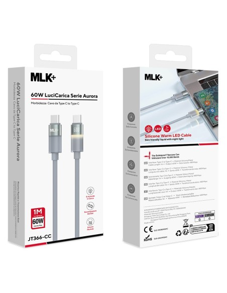 MLK+ 60W USB-C TO USB-C SILICONE CABLE WITH LED