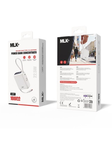 MLK+ 10000mAh 22.5W BANQUE D'ALIMENTATION AVEC CABLES TYPE-C ET LIGHTNING INTÉGRÉS