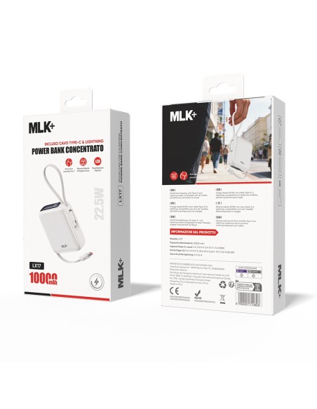 MLK+ 10000mAh 22.5W BANQUE D'ALIMENTATION AVEC CABLES TYPE-C ET LIGHTNING INTÉGRÉS
