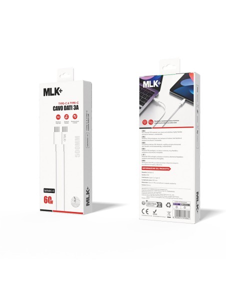 MLK+ CÂBLE DE CHARGE 50 CM TYPE-C VERS TYPE-C 3,0A