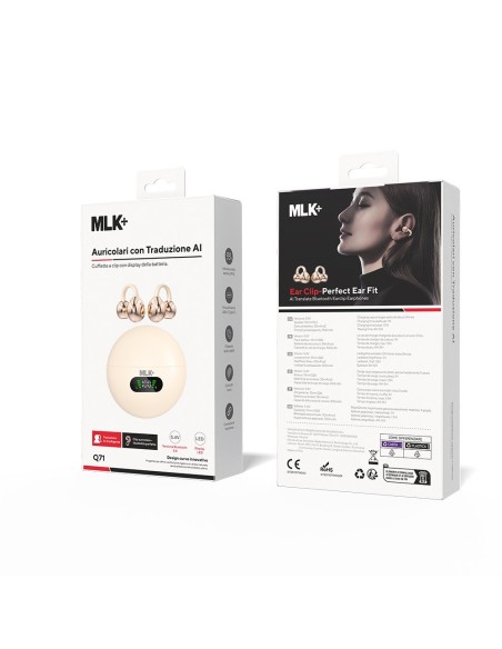 MLK+ EAR-CLIP OREILLETTES BLUETOOTH AVEC AFFICHAGE LED ET TRADUCTION AI EN TEMPS RÉEL