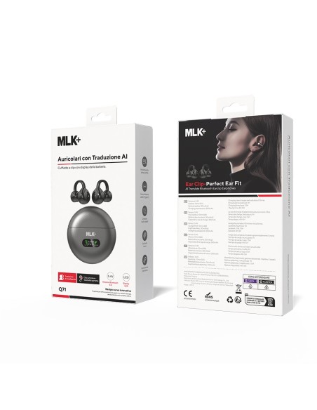 MLK+ EAR-CLIP OREILLETTES BLUETOOTH AVEC AFFICHAGE LED ET TRADUCTION AI EN TEMPS RÉEL