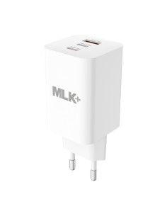 MLK+ CARICATORE DA RETE FAST CHARGE CON DOPPIA USB-C, USB-A E CAVO TYPE-C 65W 2