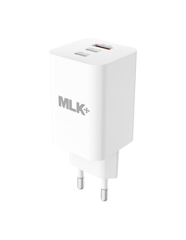 MLK+ CARICATORE DA RETE FAST CHARGE CON DOPPIA USB-C, USB-A E CAVO TYPE-C 65W