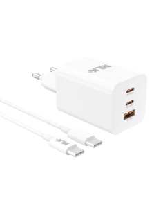 MLK+ FAST CHARGE ADAPTER WITH DUAL USB-C, USB-A, AND TYPE-C CABLE, 65W