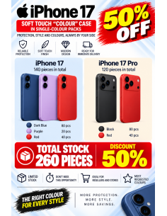 STOCK DE COQUES SOFT TOUCH pour iPhone série 17 - 260 pièces  en lots unicolores