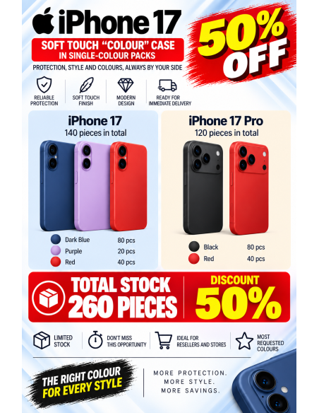 STOCK COVER SOFT TOUCH iPhone 17 Series - 260pz  in pacchi monocolore