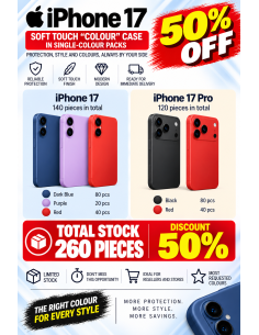 STOCK DE COQUES SOFT TOUCH pour iPhone série 17 - 260 pièces  en lots unicolores 2