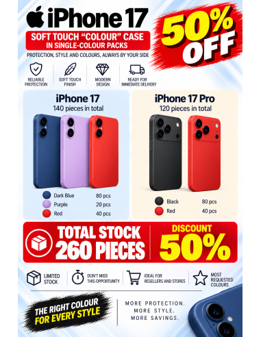 STOCK COVER SOFT TOUCH iPhone 17 Series - 260pz  in pacchi monocolore