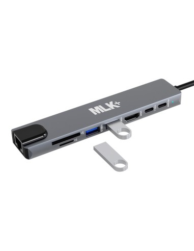 MLK+ HUB MULTIPORTA USB-C 8 IN 1 CON HDMI 4K, ETHERNET, LETTORI SD/TF E PORTE USB