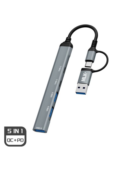 MLK+ 5-IN-1-MULTIPORT-HUB MIT USB-A- UND USB-C-ANSCHLÜSSEN SOWIE UNTERSTÜTZUNG FÜR 100-W-PD-LADEFUNKTION