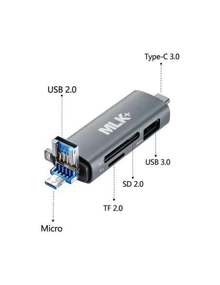 MLK+ LETTORE DI SCHEDE 6 IN 1 OTG USB 3.0 SD/TF TYPE-C MICRO-USB