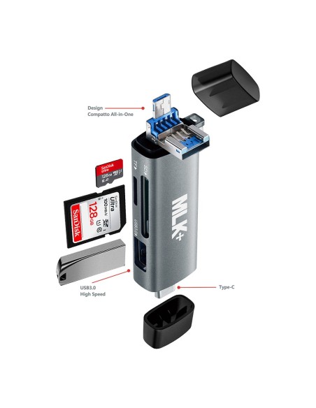 MLK+ LECTEUR DE CARTES 6-EN-1 OTG USB 3.0 SD/TF TYPE-C MICRO-USB