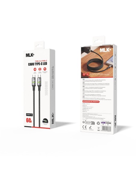 MLK+ 60W USB-C TO USB-C BRAIDED CABLE WITH LED